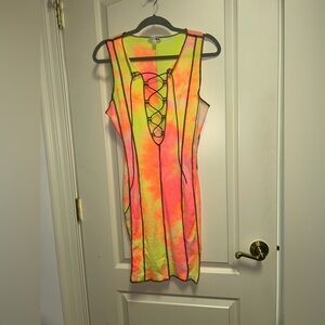 Fashion Nova Neon Tie-Dye Backless Dress